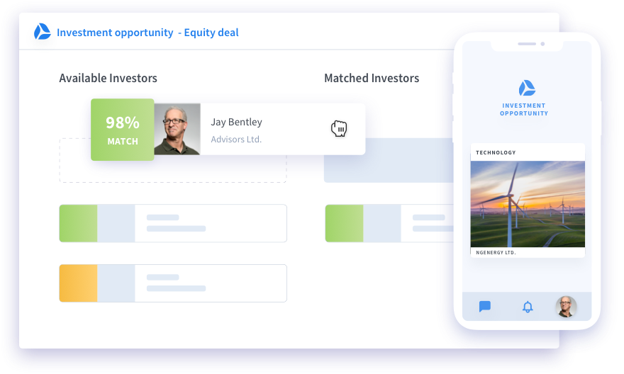 HUBX platform showing an investment opportunity and matched investors